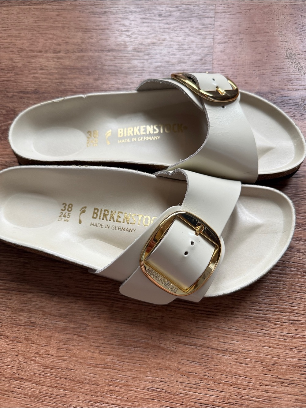 Birkenstock Women's Cream Madrid Slide with Gold Buckle - Picture 5 of 5